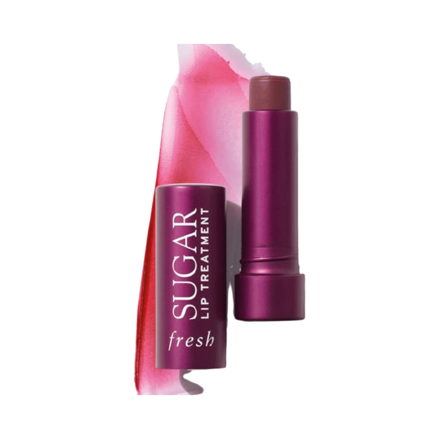 Fresh Sugar Lip Treatment Berry shade with product and swatch, highlighting its hydrating and tinted lip care benefits.
