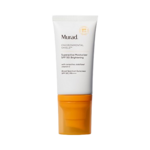 Murad SPF 50 Moisturizer - Brightening Hydration with vitamin C in a white and orange tube for daily sun protection and glowing skin.