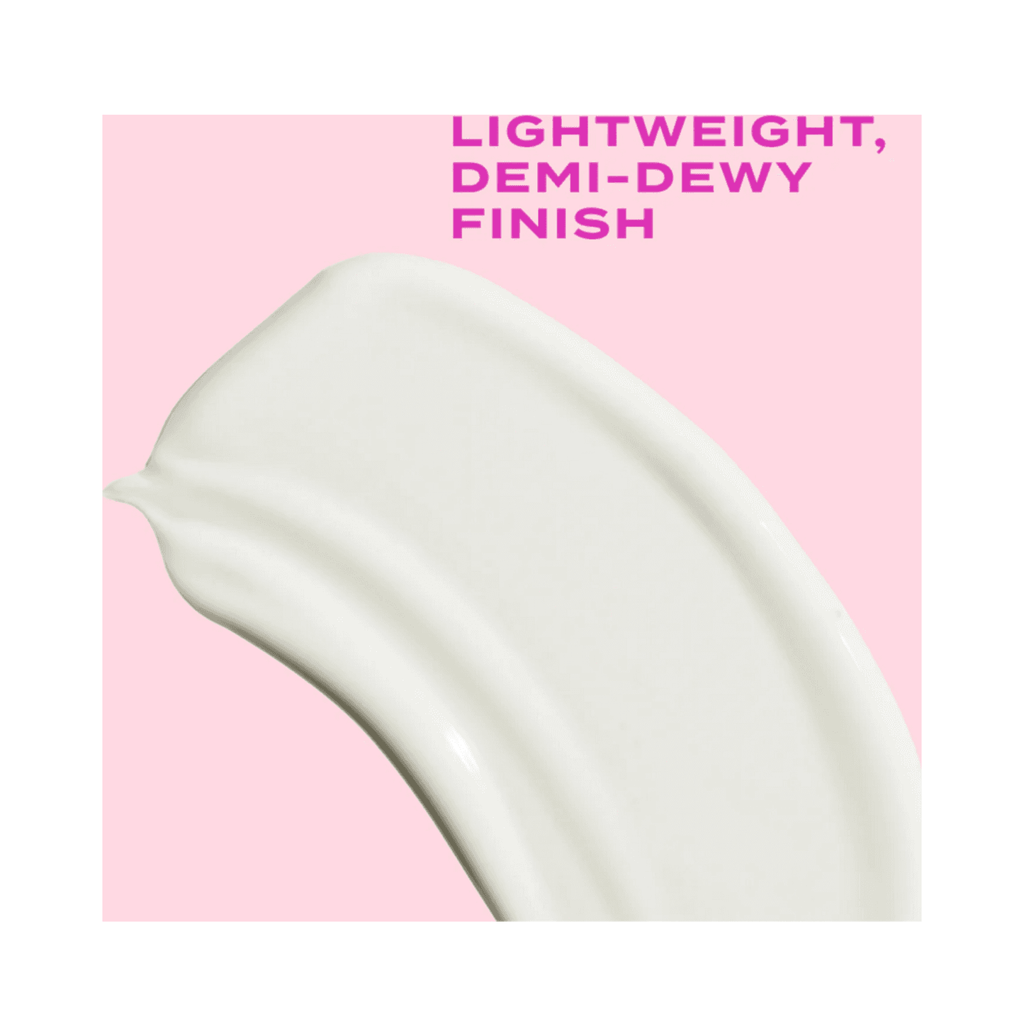 Close-up of Murad SPF 50 Moisturizer texture on pink background, showcasing its lightweight, demi-dewy finish for radiant skin.