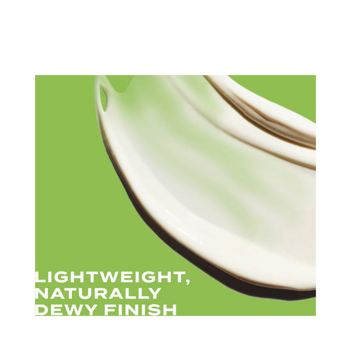 Close-up texture of Murad Moisturizer SPF 50 on green background, showing lightweight, dewy finish ideal for smoothing fine lines.