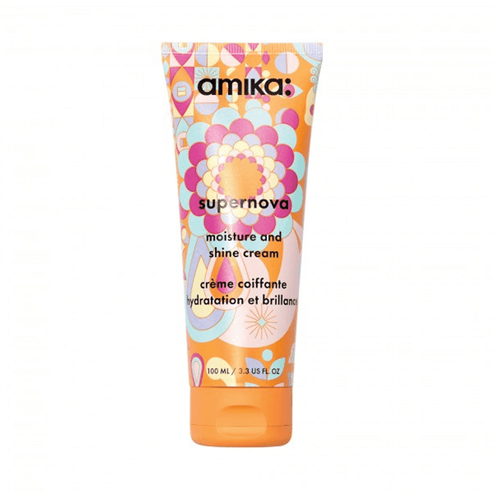 Amika Supernova Cream - Moisturizing Hair Cream in 100ml tube with vibrant floral design for shine and softness. Ideal for styling and hydration.