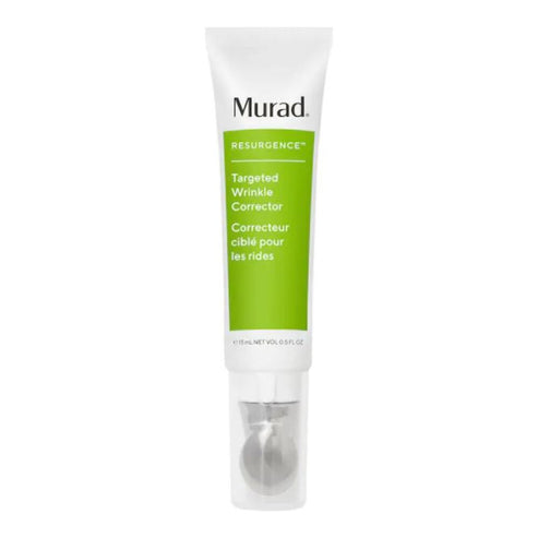 Murad Targeted Wrinkle Corrector wrinkle treatment serum in green and white tube with metal applicator tip for smoother skin and reduced wrinkles.