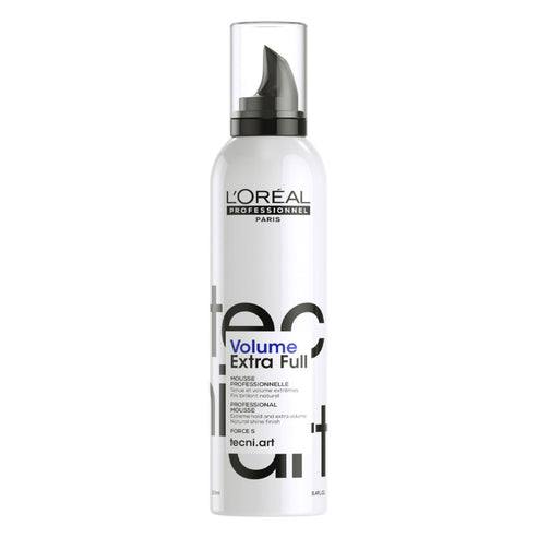 L'Oreal Professional Paris TecniArt Volume Extra Full mousse for hair styling. Ideal for boosting volume and long-lasting hold in salon-quality care.