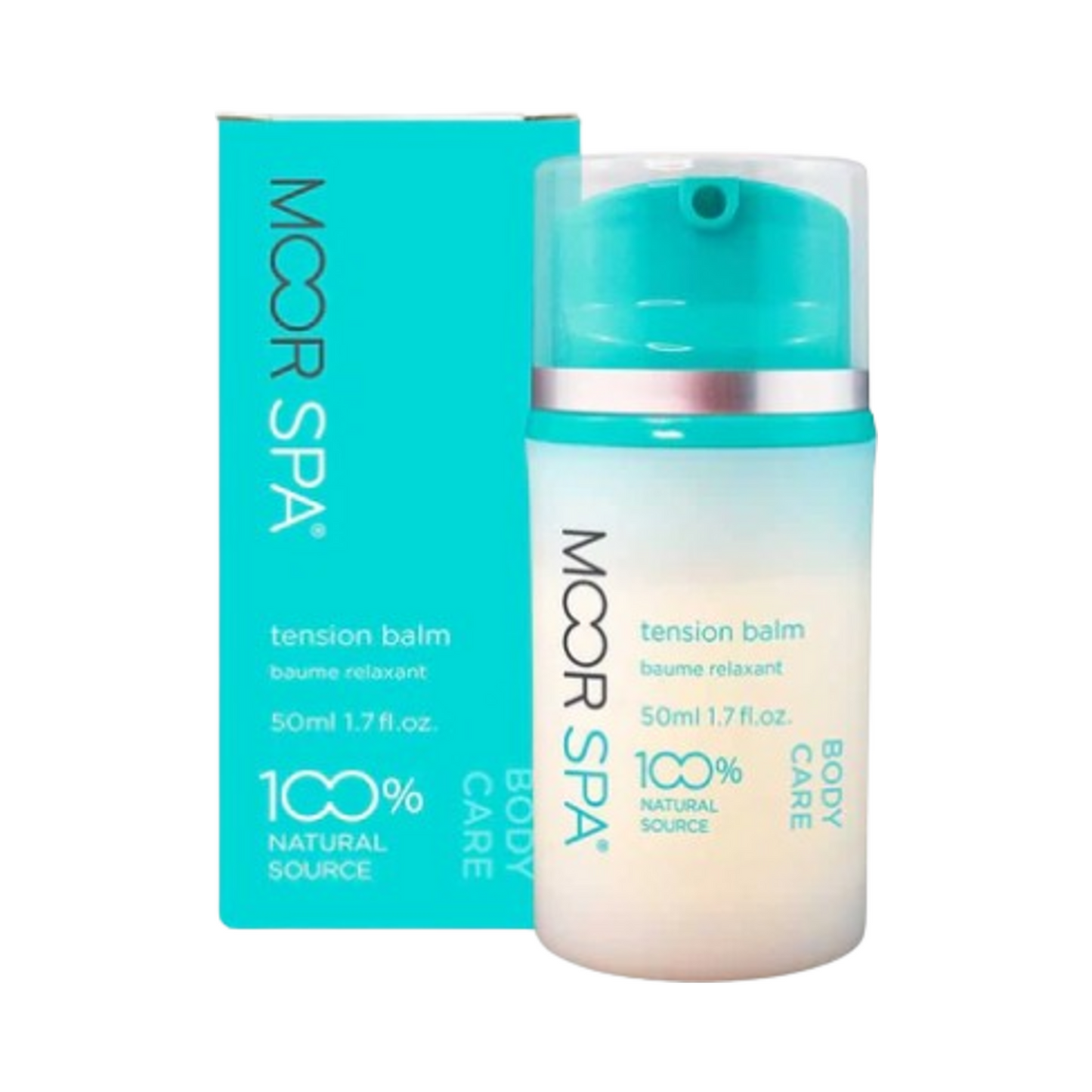 Moor Spa Tension Balm with outer box, natural body treatment for calming stress and easing muscle tension.