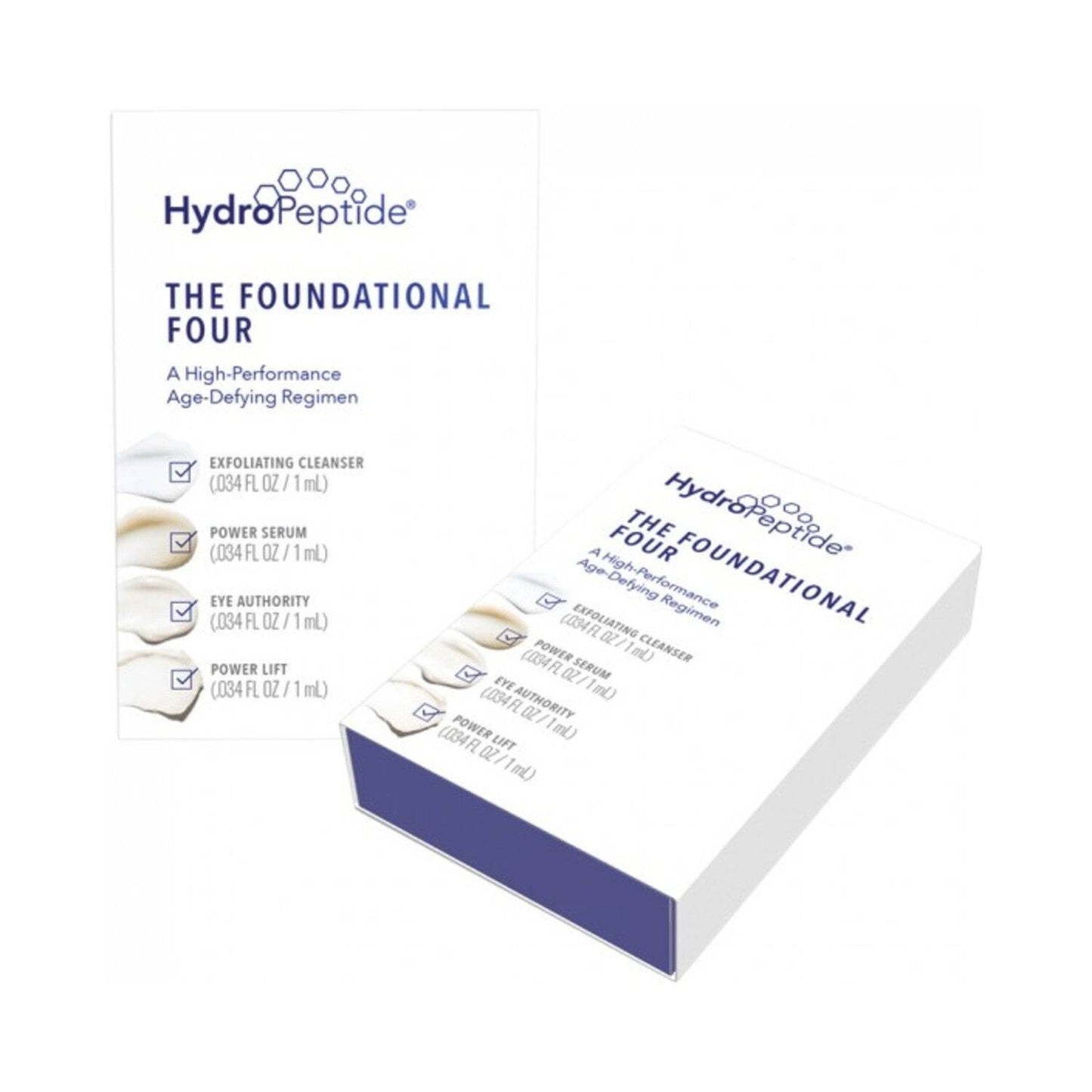 HydroPeptide Skincare Kit - Anti-Aging Essentials featuring cleanser, serum, eye cream, and lifting treatment in a sleek white box. Ideal for youthful skin care.