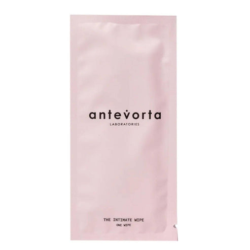Antevorta Intimate Wipes single-use sachet for gentle feminine cleansing and pH balance. Ideal for vulvar skin care and odor control on the go.