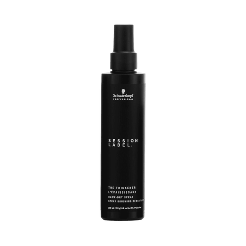 Session Label The Thickener Blow-Dry Spray Hair Treatment in sleek black 200 ml bottle from eSkinStore for volumizing and styling hair.
