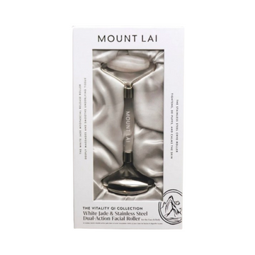 Mount Lai The Vitality Qi White Jade and Stainless Steel Dual Action Facial Roller