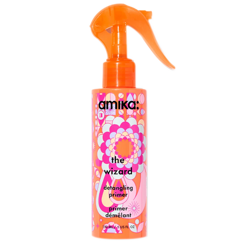 Amika Detangling Primer - Hair Primer 350 ml spray bottle with orange pump, all-in-one hair treatment for detangling, smoothing, and heat protection.
