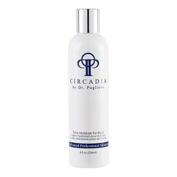 Circadia - Tidal Moisture for Body in an 8 oz white bottle with blue branding, ideal for hydrating dry skin with hibiscus extract.