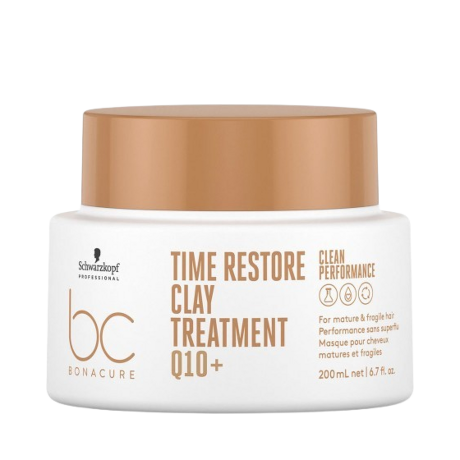 Schwarzkopf Bonacure Time Restore Clay Treatment Q10+ 200 ml hair care product for restoring strength to aging hair, sold on eSkinStore.
