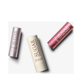 Fresh Tint Hydration Mini Lip Balm Set featuring three full-size Sugar lip treatments in pink, ivory, and lavender tubes for lip care.