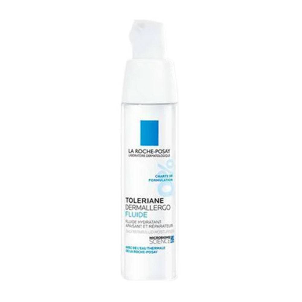 Toleriane Dermallergo Moisturizer by La Roche Posay in a sleek white pump bottle. Ideal for restoring skin moisture and soothing sensitive skin.