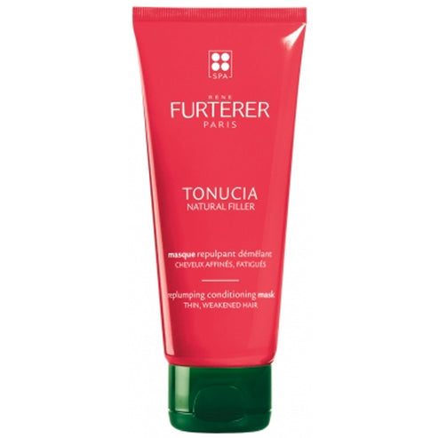 Rene Furterer Tonucia Natural Filler Hair Mask in red tube packaging. Hydrating treatment for density and shine in fragile, tired hair.