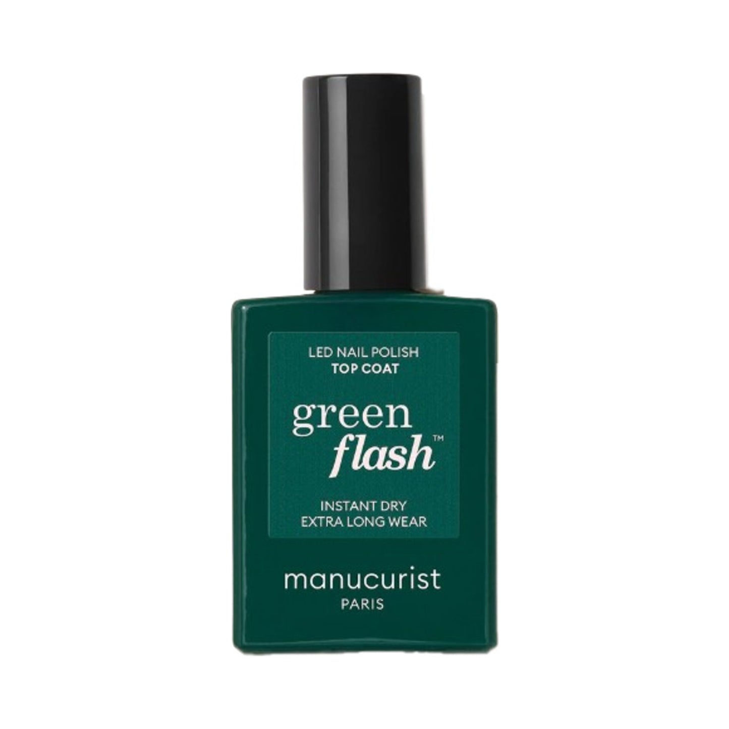 Manucurist Top Coat Green Flash LED nail polish for long-lasting glossy finish and 10-day shine. Ideal for gel manicure nail care routine.