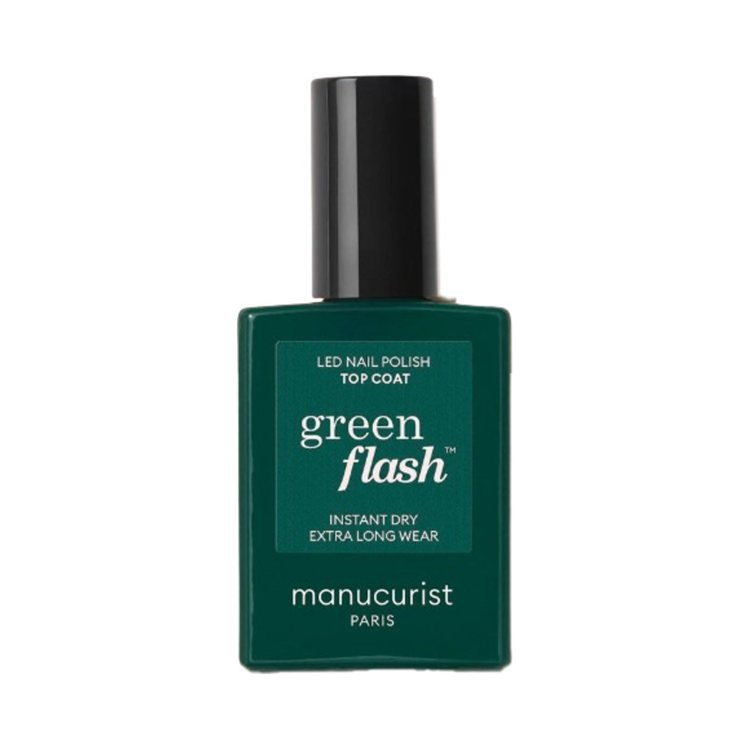 Manucurist Top Coat Green Flash LED nail polish for long-lasting glossy finish and 10-day shine. Ideal for gel manicure nail care routine.