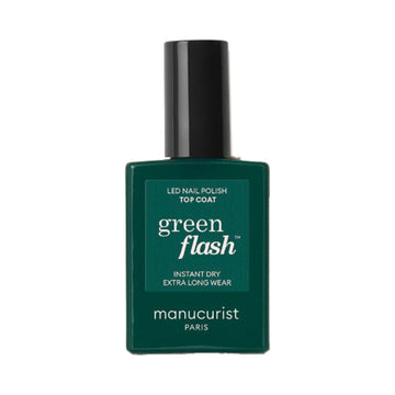 Manucurist Top Coat Green Flash LED nail polish for long-lasting glossy finish and 10-day shine. Ideal for gel manicure nail care routine.