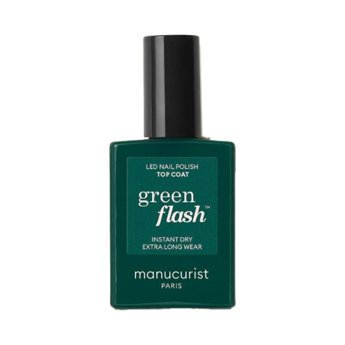 Manucurist Top Coat Green Flash LED nail polish for long-lasting glossy finish and 10-day shine. Ideal for gel manicure nail care routine.