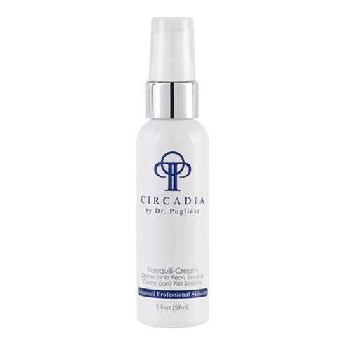 Circadia Tranquili-Cream 2 fl oz bottle for sensitive skin and rosacea, featuring peptides, rose, and shea butter for calming facial care.