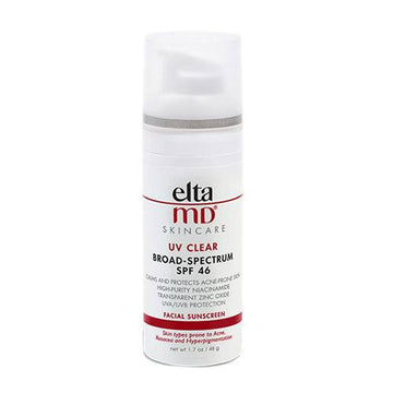 EltaMD UV Clear Broad-Spectrum SPF 46 facial sunscreen in a 1.7 oz pump bottle, ideal for acne-prone and sensitive skin with niacinamide.