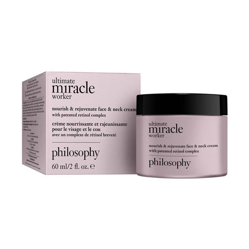 Ultimate Miracle Worker Face Cream by Philosophy for face and neck. Anti-aging moisturizer targeting dryness, dullness, and collagen loss.