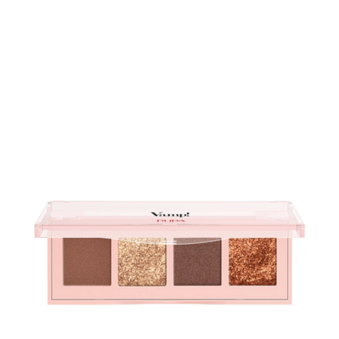 Pupa Vamp Palette with pink and burgundy shimmer shades. Eco-friendly eye shadow for bold, glamorous eye makeup styles.