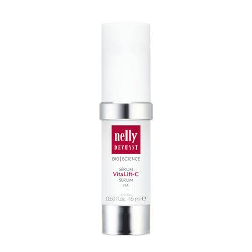 VitaLift-C HA Serum by Nelly Devuyst, 15ml face treatment for mature skin, reduces fine lines and brown spots with ceramides and honey extract.