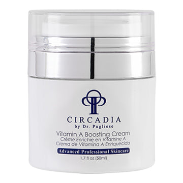 Circadia Vitamin A Boosting Cream - eSkinStore face serum in a sleek white 1.7 fl oz jar with silver lid, ideal for mature skin rejuvenation.