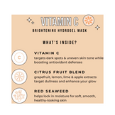 Infographic showing ingredients in Avatara Vitamin C Mask including citrus blend and red seaweed for skin brightening and hydration.