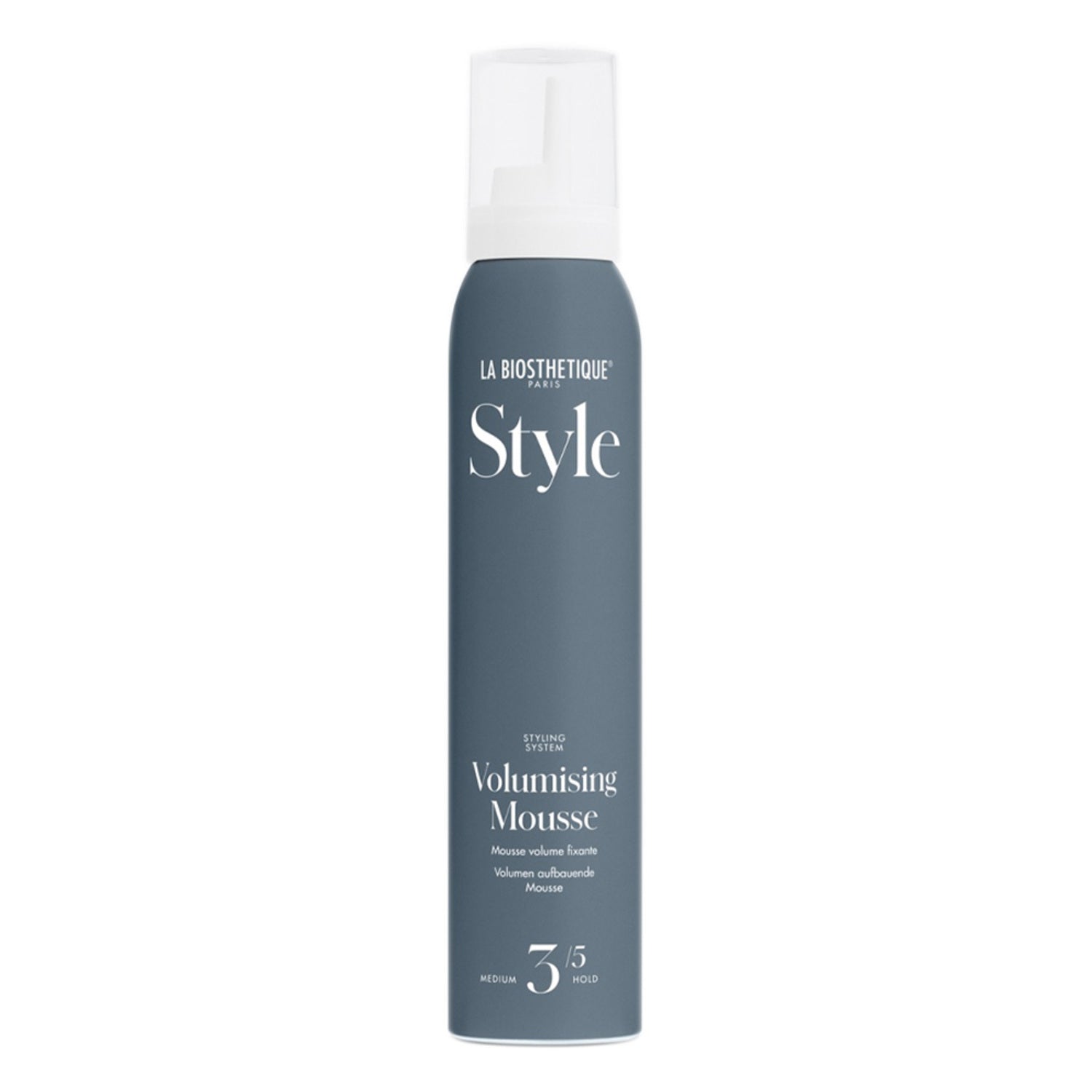 La Biosthetique Volumising Mousse for hair styling with medium hold 3/5. Adds maximum body and volume for fuller, styled hair.