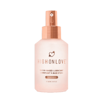 High on Love Water Based Lubricant Body Treatment in a 120 ml frosted bottle with rose gold pump, ideal for skincare and personal care routines.