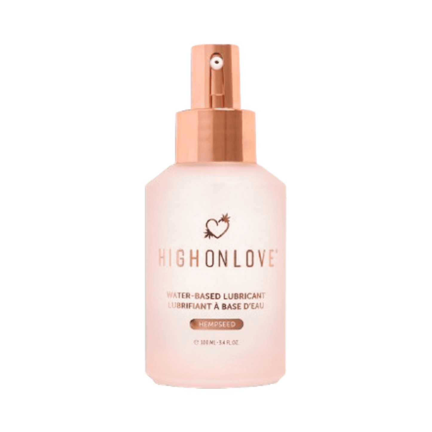 High on Love Water Based Lubricant Body Treatment in elegant frosted bottle with rose gold dispenser, part of eSkinStore's skincare essentials.