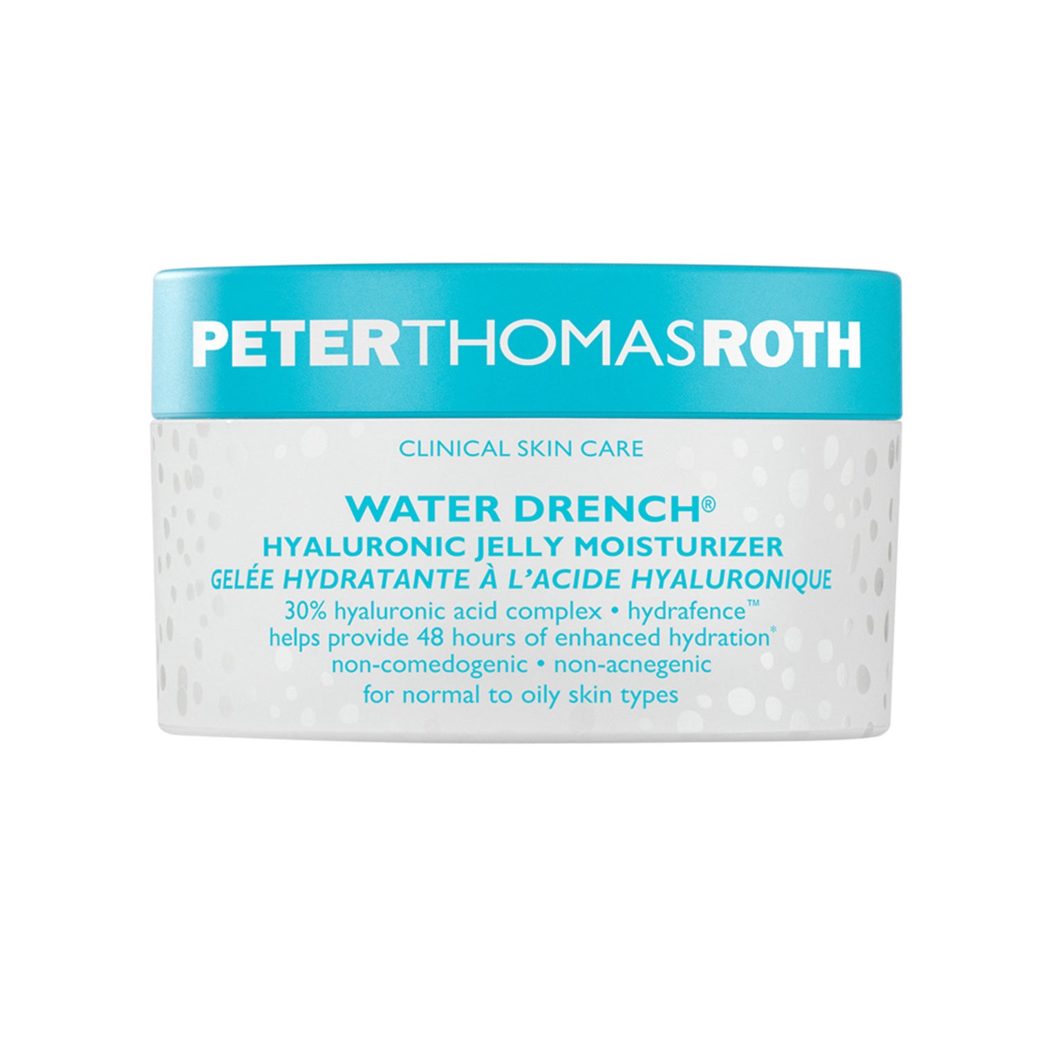 Water Drench Hyaluronic Gel Moisturizer by Peter Thomas Roth, featuring non-greasy, lightweight formula with 30% hyaluronic acid complex.