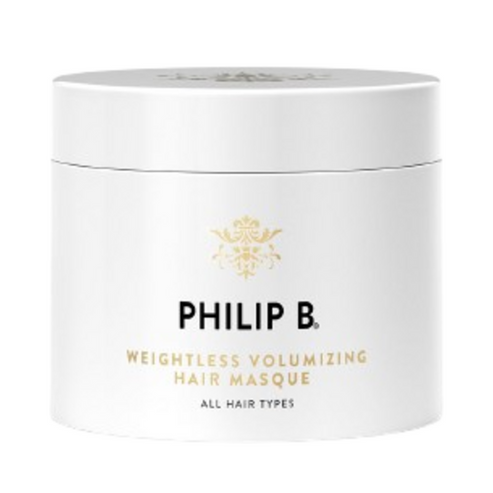 Philip B Botanical Weightless Volumizing Hair Masque in sleek white packaging, designed for all hair types to enhance volume and shine.