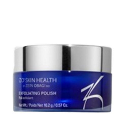 ZO Skin Health Exfoliating Polish hudvårdsprodukt i elegant blå förpackning, designad för att polera och förfina hudens struktur för en slätare look.