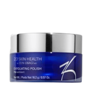 ZO Skin Health Exfoliating Πολωνικό απολεπιστικό δέρματος σε μπλε βάζο με ασημί καπάκι, ιδανικό για λείανση θαμπής, ανομοιόμορφης επιδερμίδας προσώπου και λαιμού.