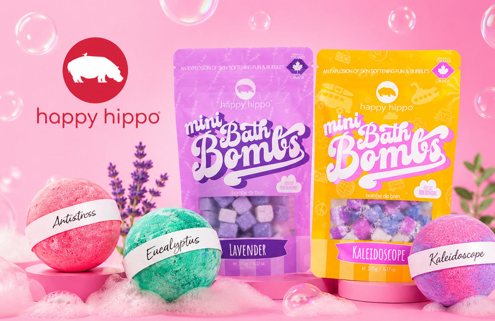 Coleção de produtos de banho e cuidados com a pele Happy Hippo