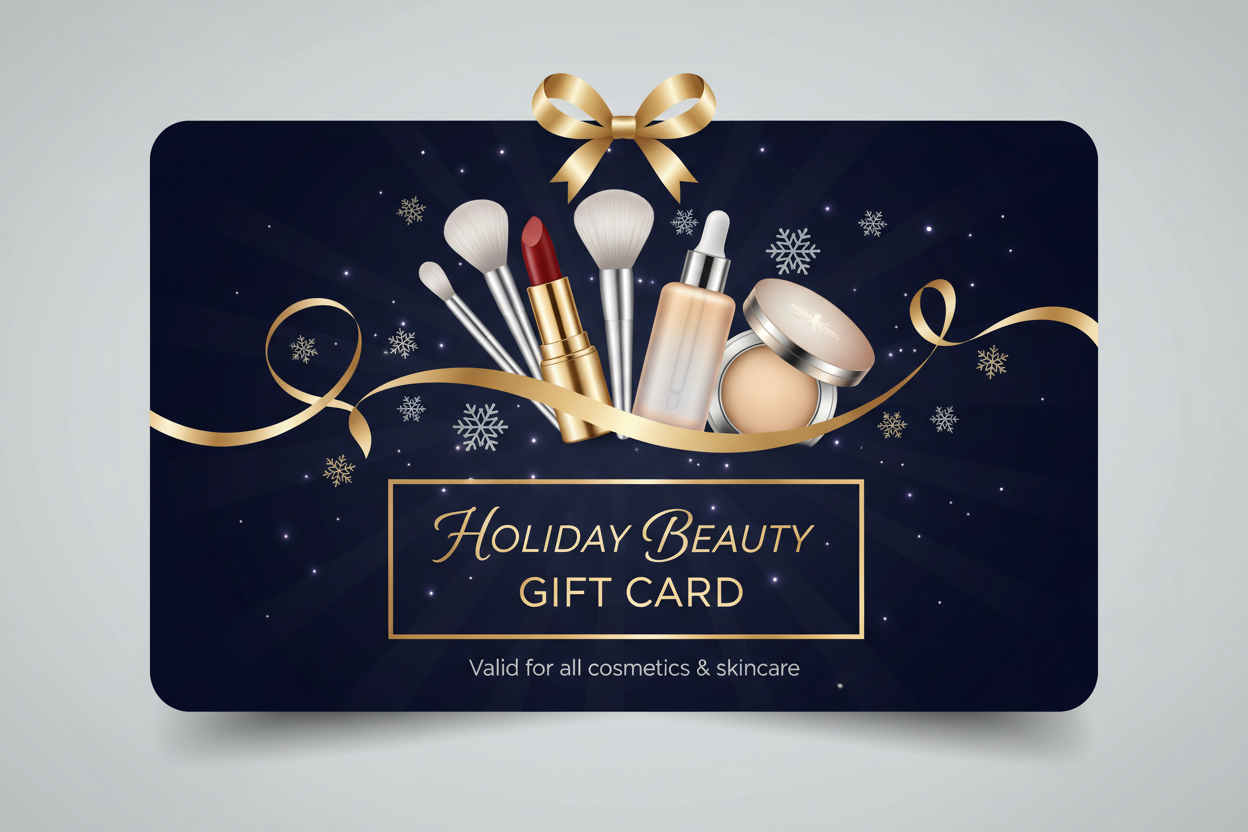 Holiday Shopping Gift Cards for cosmetics with dark blue background