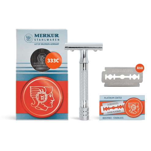 Merkur 333C Set of Classic Double-Edge Safety Razor, Bright Chrome Finish, 10 blades