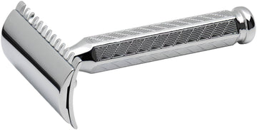 Merkur 41C 3-Piece DE Safety Razor, Open Comb, Classic 1906 Etched Handle, Chrome
