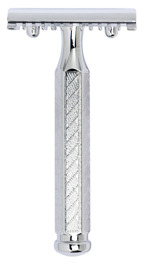 Merkur 41C 3-Piece DE Safety Razor, Open Comb, Classic 1906 Etched Handle, Chrome