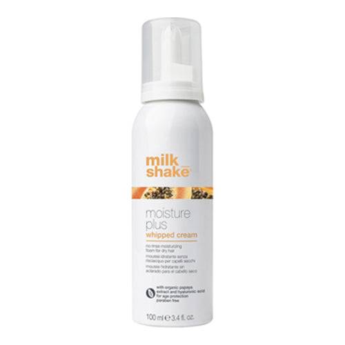 Milk Shake Moisture Plus Whipped Cream leave-in hair treatment for dry hair. Adds softness and frizz control with no rinsing required.