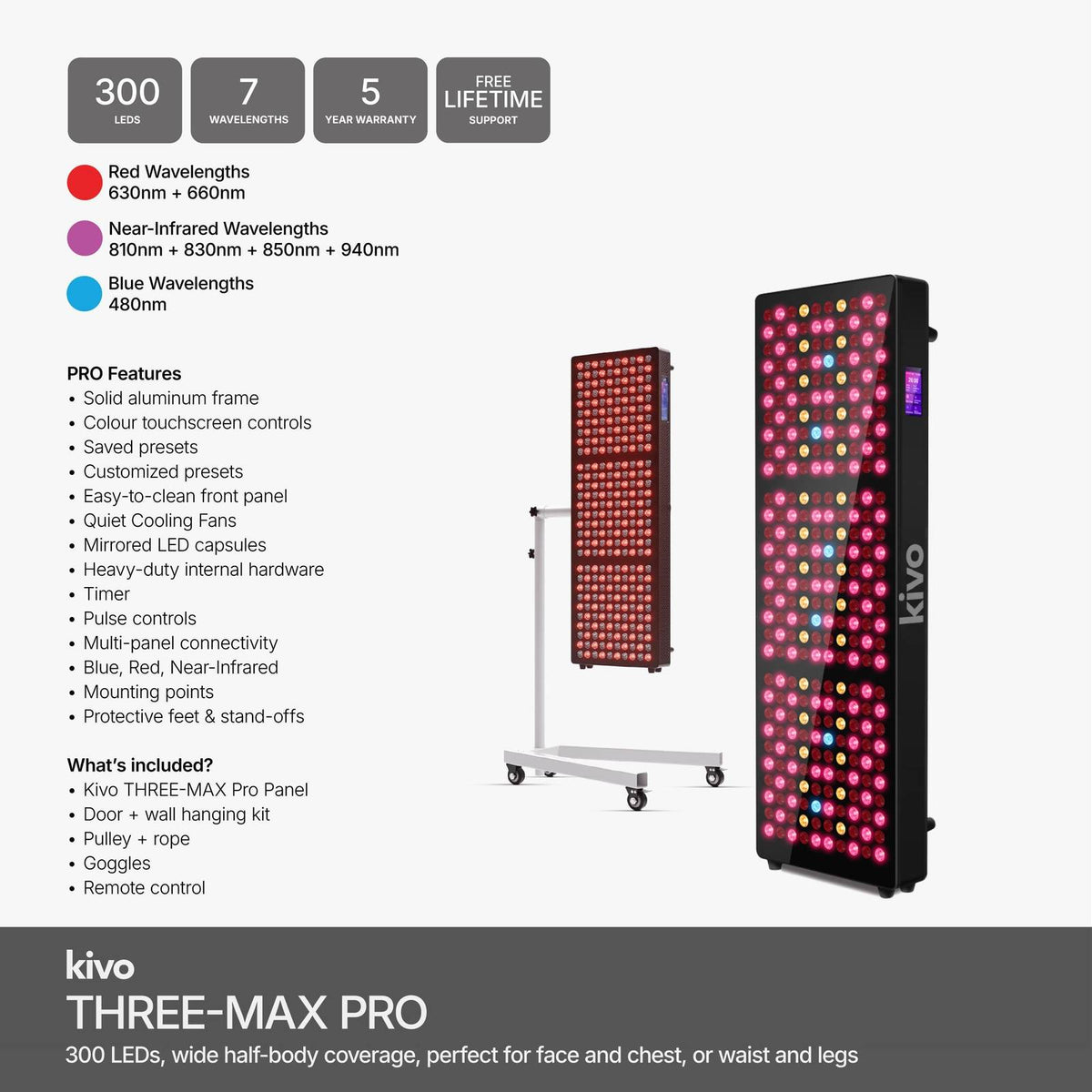 Kivo THREE-MAX Series - Medium Wide Red Light Therapy Panel